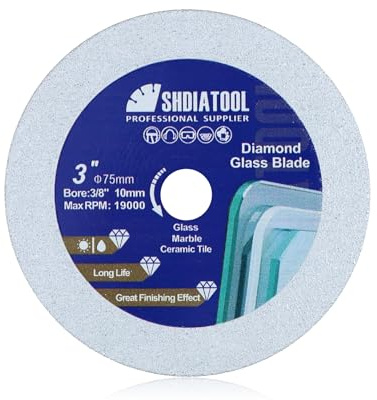 SHDIATOOL Disco da taglio vetro 75 mm, disco da taglio ultrasottile per piastrelle in ceramica porcellana marmo, albero 10 mm