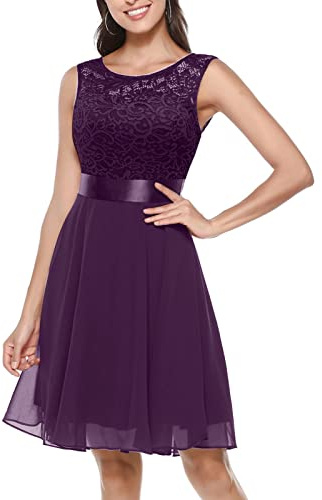 kleid Damen Abendkleider Elegant für Hochzeit Kleid Hochzeitsgast Spitze Ärmellos Spitzenkleid damenkleider elegant festlich hochzeit lang Sommerkleid Damen Elegant kleid (Lila, XL)