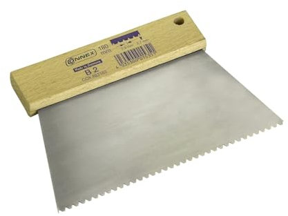 Spatola Dentata Professionale, Spatola Dentata larga 180mm. con Manico legno per colla e adesivi, Spatola Dentata Resistente in acciaio per Piastrelle, Parquet, Pavimenti, Fai-da-te (1,8 x 65)