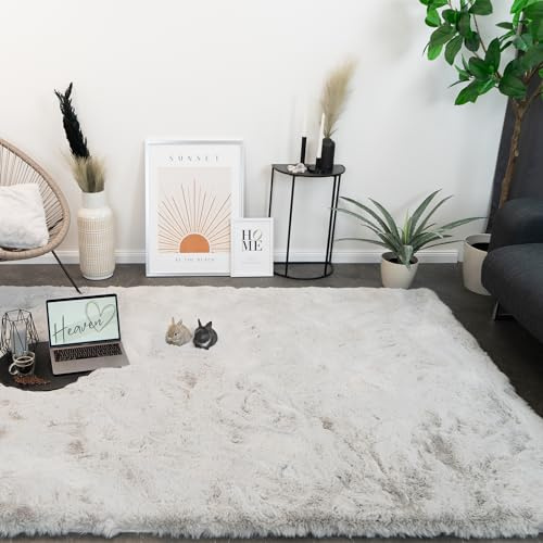 Consilio Concept Heaven Fellteppich 160x230 hellgrau Teppich Supersoft 50 mm Höhe Soft weich Hasenfell Imitat grau Silber hell Wohnzimmerteppich Kinderzimmerteppich Küchenteppich Flurteppich