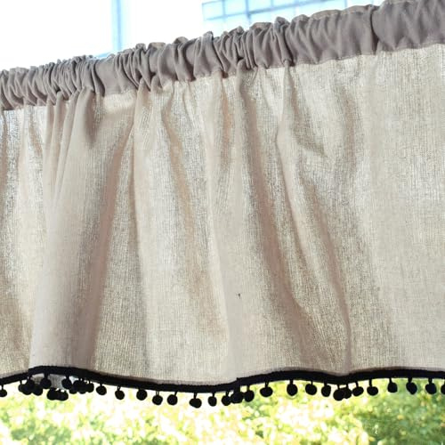 Molaxhome Boho Leinen Scheibengardinen mit Spitze Kurzstores Valances für Fenster Küche Fenster Tier Vorhang für Bad Schlafzimmer Dekore Bauernhaus 695B