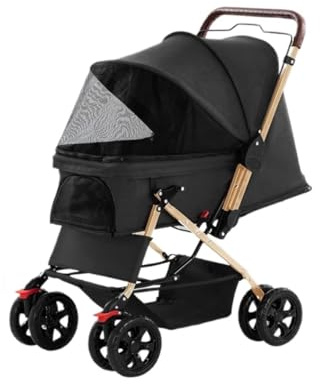 Hundvagn Kattvagn Hopfällbar Hundvagn Med 4 Hjul Kattvagn Husdjursvagn För Små Medelstora Katter Hundar Fällbar Vagn För Resepromenad Husdjursvagn(Black)