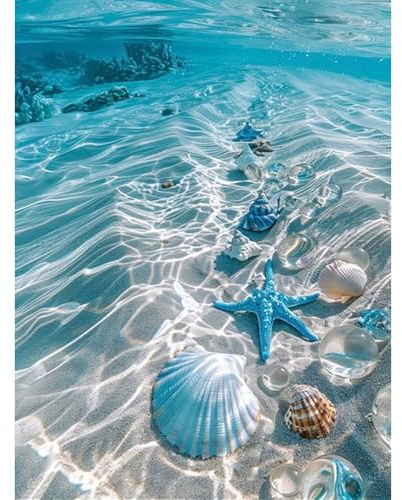 HEIBAGO Sea 5D DIY Diamond Art Painting Kits for Audlts, Full Drill Shells Diamond Painting for Beginners Rhinestone Embroidery Diamond Dots Set Landscape Gem Art Crafts for Home Decor 30x40cm