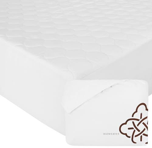 Bioweaves 100% Organic Cotton Mattress Pad Cover, GOTS Certified Cooling 300 GSM Quilted Fitted Mattress Topper & Protector with Soft Cotton Wadding - White, 20 Inch Deep Pocket, Full