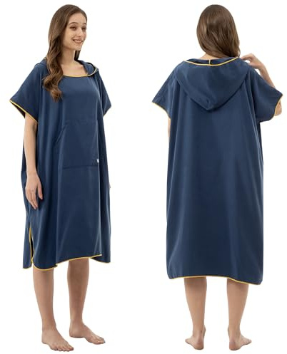 Winthome Poncho Surf Séchage Rapide, Serviette de Bain Microfibre Aidez la Plage à Changer, Peignoir de Bain avec Poche et Capuche, Cape Femme pour Adulte Femme Homme Natation Plages Douche