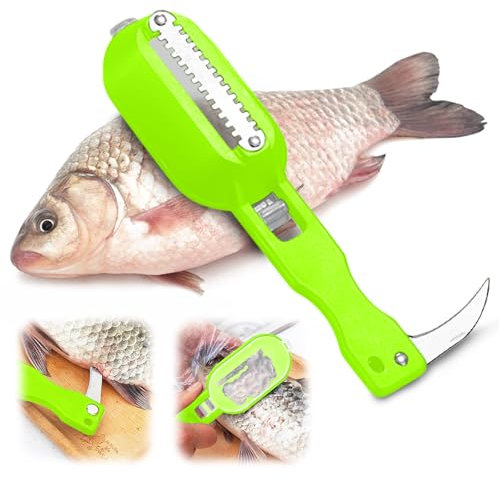 Paquete de 5 raspadores de escamas de pescado con contenedor, removedor de escamas de pescado, raspador de escamas de pescado con cubierta de tapa, removedor de cepillo de escamas de pescado 2 en 1,