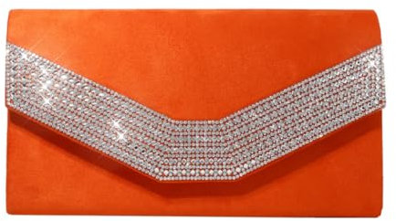 ZEPFJHE Elegante Abendtasche mit Kette, Schultertasche, Handtasche für Abschlussball, formelle Partys, Orange