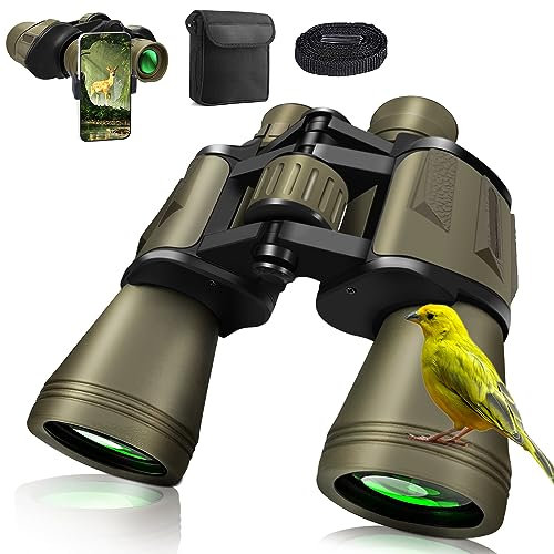 Fernglas für Erwachsene 20x50, HD Ferngläser Kompaktes Wasserdichtes Taktisches Fernglas Professionell, Hohe Auflösung für Vogelbeobachtung, Wandern, Jagd, FMC-Linse Feldstecher mit Smartphone Adapte