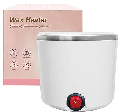 Mini calentador de cera depilatoria mujer, maquina cera caliente depilación profesional con recipiente de silicona de 200ml (blanco, redondo)