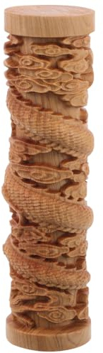 Gatuida Holz Drachenfigur Dekoration Zylindrische Tischfigur für Zuhause | Handgefertigte Kunst mit Detailreicher Form, Kompakte Größe für Bücherregale, Symbolisiert Frieden und Positive Energie