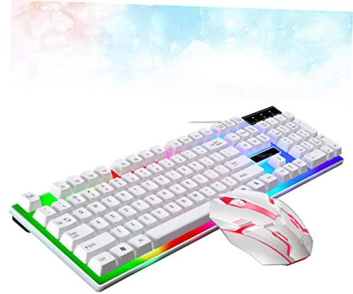 Kit de Teclado y Ratón con Cable USB Blanco ABS 104 Teclas con Luces LED | Teclado y Ratón Gaming con Cable, Diseño de Teclas Flotantes, Uso Cómodo y Orificios de Drenaje