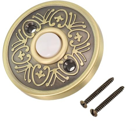 DAZZLEEX Timbre de metal, color bronce, resistente a la intemperie, antiguo, montado en la pared, interruptor de timbre con una luz incorporada para la mayoría de puertas de timbre