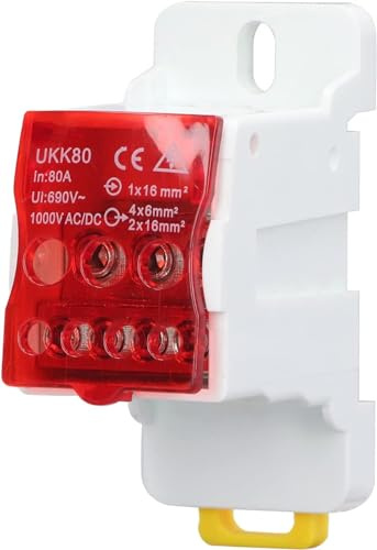 Morsettiera Distribuzione, UKK 690V, morsettiera elettrica, Scatola di Distribuzione Morsettiera su Guida DIN Scatola di Giunzione di Alimentazione Universale (1, Rosso, 80A)