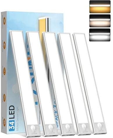 PZSUNLY Led Sottopensile Cucina - 5 Pezzi Luce LED Sottopensile Cucina 20cm, 3 Temperature di Colore con Regolazione Luminosità, Sensore Movimento Notturno,Luci Led Senza Filo per Schreibtisch,Armadio