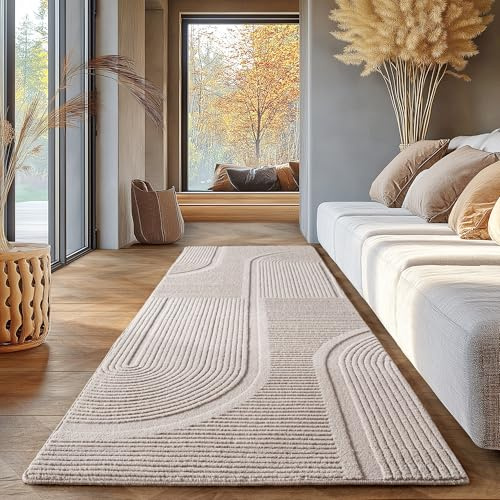 SIMPEX, Tappeto Scandinavo Boho Avorio-2 80x250 cm, Morbido e Facile da Pulire, Lavabile, Effetto 3D, Tappeto per Soggiorno e Camera da Letto