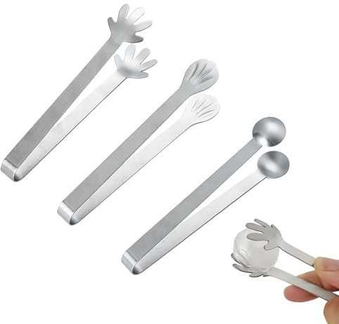 ZGGAZCA 3Pcs Ice Tongs 5 Small Metal Tong Grabber with Cute Shape Teeth for Sugar Cube Bucket Cocktail Cubes Mini Charcuterie Board Tiny Tongs for Bar Party Essentials