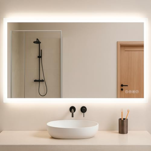LARDECOR - Espejo con Bluetooth y Luz LED Tipo 1 Regulable 3000K/4000K/6000K【100 x 70 cm】 Función Antivaho, Modelo Horizontal de Pared con Interruptor Táctil, Instalación Fácil