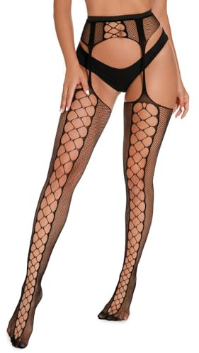 PARUPRUP Strapsstrümpfe mit Muster,5 Stück Strümpfe Damen Sexy,Strapsstrumpfhose für Damen,Fischnetz Strumpfhose,Einfaches An- und Ausziehen (Schwarz)