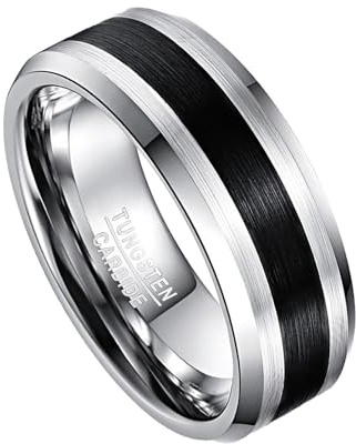 VAKKI Herren Ring 8mm Silber Wolframring Schwarze Gebürstete Eheringe Zweifarbiger Ringe für Männer Größe 49.3(15.7)-72(22.9)