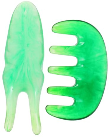 Yardenfun peine de masaje herramienta de masaje herramienta para el cuero cabelludo acero raspando tenedor peine multifuncional cera de abejas Verde
