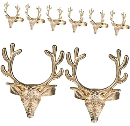 PRETYZOOM 8pcs Christmas Deer Head Napkin Rings Reindeer Serviette Holders for Xmas Holiday Dinners Wedding Table Decor
