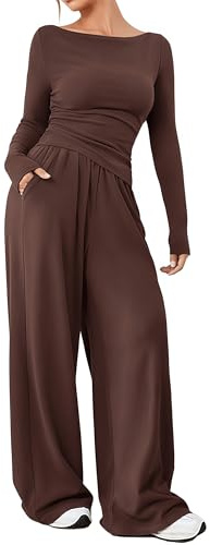 YKDLLF Ensemble Survetement Femme à Taille Haute Tenue de Sport ÉLéGante et DéContractéE Pour Femmes 2-Piece Soft Manche Longue Top Wide Leg Survêtements Ensemble Jogging