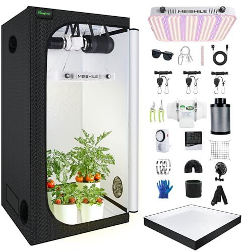 BOSYTRO Grow Set komplett set, LED odlingstält kit, 200 W LED odling fullspektrum, komplett hydroponik 600D odlingstent kit ventilationssystem med termohygrometer (SZXTJ-80 x 80 x 180)