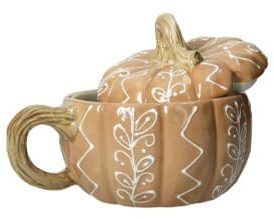 BRANDANI tazza mug con tappo Zucca arancio in dolomite linea autunno Le Zucche Ø 13 x h 12 cm