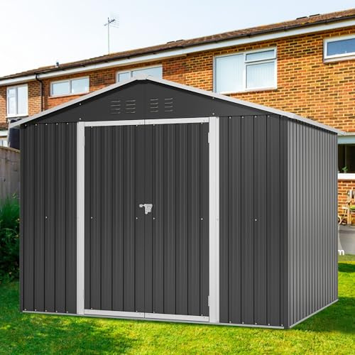 Gegtuon Metall Gerätehaus 229x191x180 cm, Geräteschuppen Gartenhaus,Schwarz | Mit Satteldach, Gartenschrank mit 2 Türen & Stauraum, Wetterfest Outdoor Schuppen Gartenschuppen für Garten Terrasse