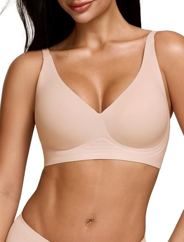 Jelly Bras for Women Deep V Seamless Wireless Push Up No Underwire Comfortable T-Shirt Bra Supportive Bralettes Padded Nude