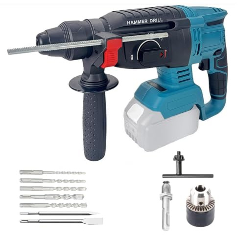 2,6 J Akku Bohrhammer Kompatibel mit Makita 18V, Akku Schlagbohrmaschine mit 5 Bohrern (6/8/10/12/14 mm), Akku-Schlagbohrschrauber mit Anti-Vibrationsgriff für Beton/Mauerwerk/Holz (ohne Akkus)