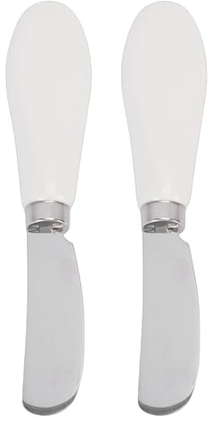 Smandy Lot de 2 Couteaux à Beurre en Acier Inoxydable de qualité Alimentaire, Lavables au Lave-vaisselle, Ustensiles à Tartiner avec Manche en Céramique pour Confiture, Fromage, (WHITE)