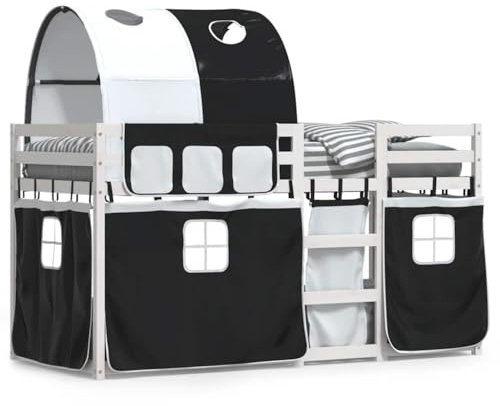 Xhnifnbn Etagenbett 90x190 Kiefer Weiß mit Vorhängen Set Rausfallschutz Leiter Stauraum Spielbett für Kinder ab 6 Jahre Gästezimmer Schlafzimmer