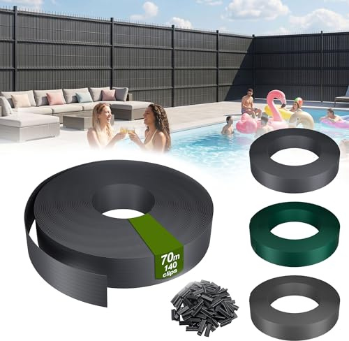 UISEBRT PVC Sichtschutzstreifen mit 140 Befestigungsclips für Doppelstabmatten & Einstabmattenzaun, 70m x 4.7cm Sichtschutz Zaun,100% blickdichter Windschutz UV-resistent wasserdicht, Anthrazit