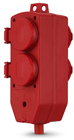REV 0512155555 Schutzkontaktkupplung, vierfach Kupplung, Aufhängevorrichtung, IP44, 16A, rot | Kupplung 230V | IP44 spritzwassergeschützt