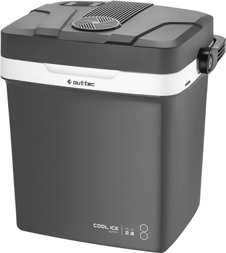 Outtec Mini Kühlschrank, 27L Nutzinhalt, Elektrische Kühlbox Klein, Camping Kühlschrank, Tragbare Kühlboxen, Kühltasche Elektrisch für Camping, Büro, Garten, Picknick, Outdoor (Grau)