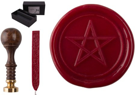 Siegelstempel Set Sigillum Gravur Pentagramm + 1 Stange Siegelwachs im Geschenkkarton