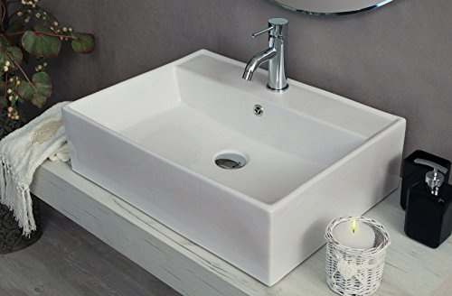 Yellowshop - Lavabo Da Appoggio Cm 58 x 45 x 16 Bacinella Lavandino Lavello Rettangolare In Ceramica Bianco Sanitari Bagno Design Moderno Modello Life