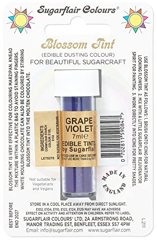 Sugarflair Blossom Tint Grape Violet Food Colouring and Dusting Powder, Matt Finish, Brush On or Mix with Rejuvenator Spirit to Create a One of A Kind Cake - 7ml
