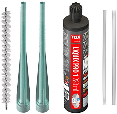 TOX 84100081 Set 1 x Verbundmörtel Liquix Pro 1 styrolfrei 280 ml 2x Statikmischer-Verlängerung Liquix Longa 200 1x Reinigungszylinderbürste 2x Statikmischer Liquix Mix 200