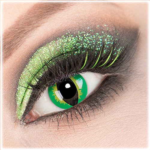 Farbige grüne gelbe 'Green Dragon' Kontaktlinsen 1 Paar Crazy Fun Kontaktlinsen mit Behälter zu Fasching Karneval Halloween - Topqualität von 'Giftauge' ohne Stärke