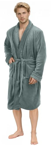 NY Threads Lyxig Sjal Krage Morgonrock | Supermjuk Fleece Badrock | Mysig Loungewear och Nattkläder (Stålgrå, M)