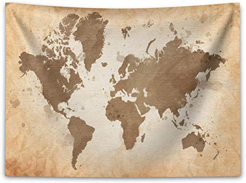 ABAKUHAUS Weltkarte Wandteppich, Vintage Erde Kontinente aus Weiches Mikrofaser Stoff Waschbar ohne Verblassen Digitaldruck, 150 x 110 cm, Kaffee Beige