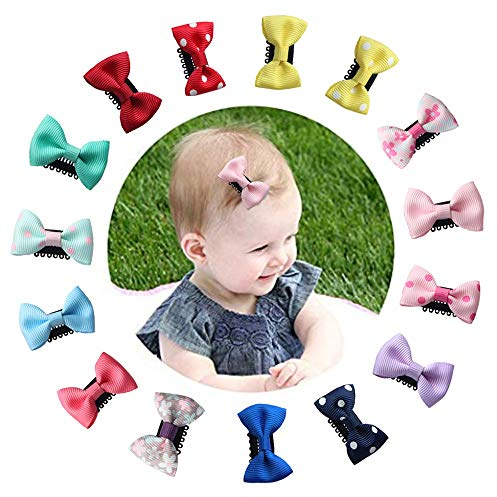 Winzige Baby-Haarspangen, Schleifen, Haarspangen, Ripsband für Babys, Mädchen, Neugeborene, Kleinkinder (15 Stück)