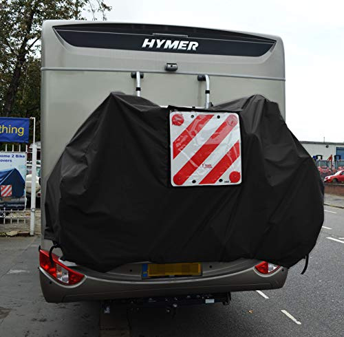 BAGS 4 EVERYTHING 2 STANDARD BIKE COVER WITH VELCRO&WEBBING FOR MOTORHOME REAR FRAME + POCKET (Black)