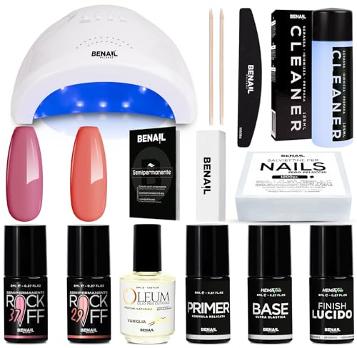 Kit Semipermanente Unghie Professionale, Kit Ricostruzione Unghie Gel Completo, Lampada Uv Led 48w, Smalto Unghie Primer, Base & Top Coat Semipermanente (Classico)