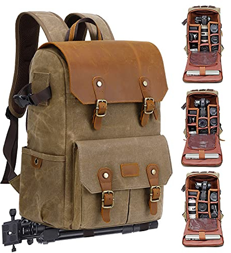 JAEP Camera Backpack - Weather Resistant 16 Ounces Waxed Memory Canvas DSLR SLR Backpacks