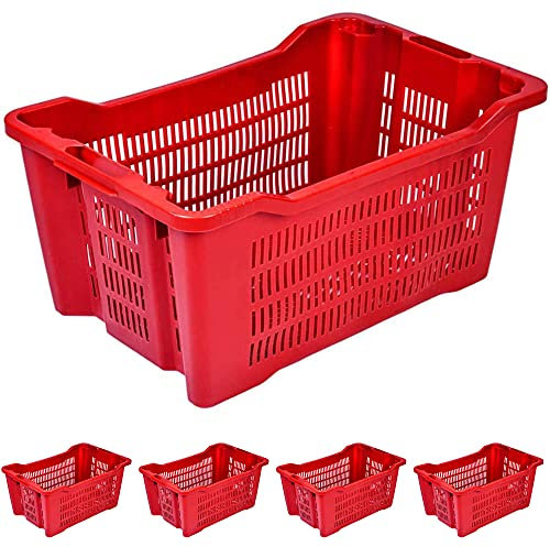 6 Cassette Agricole Impilabili Sovrapponibili Semichiuse Per La Raccolta Di Olive, Uva, Pomodori, 40 Litri Kg 25