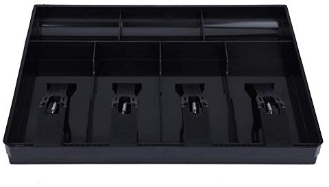 Plateau de Caisse, 32 x 24,5 x 3,5 cm Cash Tray, Tiroir Caisse a Monnaie et Billets, 7 grilles avec 4 billets et 3 plateaux à pièces, pour système de point de vente(NOIR)