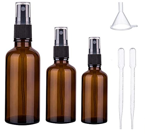 Flacons vaporisateurs en verre ambré pour huiles essentielles, 100 ml, 50 ml, 30 ml - Flacon pulvérisateur vide en verre à brume fine pour arrosage cosmétique et nettoyage des fleurs